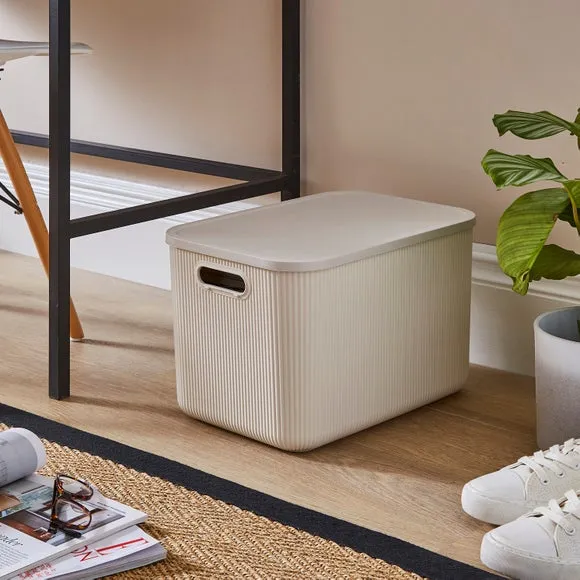 Ribbed Storage Box with Lid - Ivory