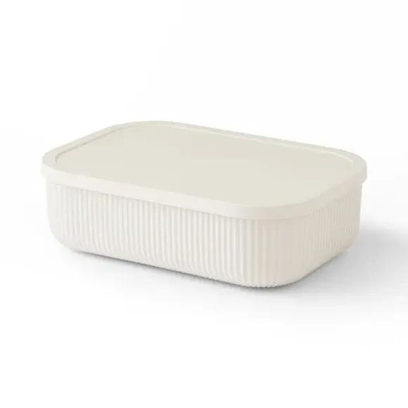 Ribbed Storage Box with Lid - Ivory