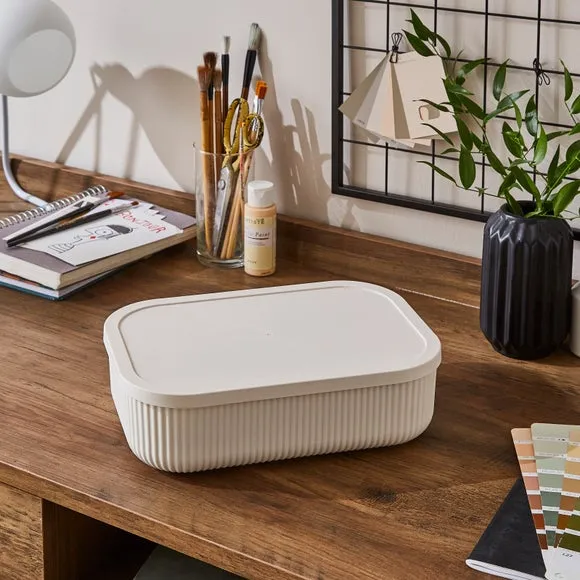 Ribbed Storage Box with Lid - Ivory image
