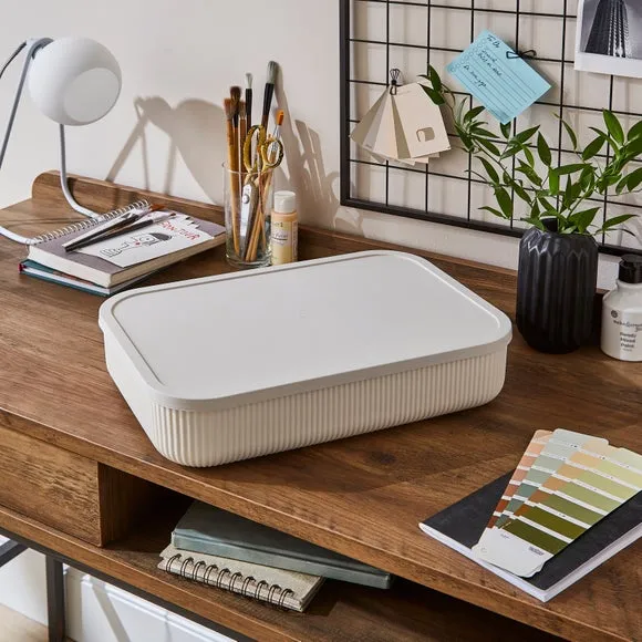 Ribbed Storage Box with Lid - Ivory
