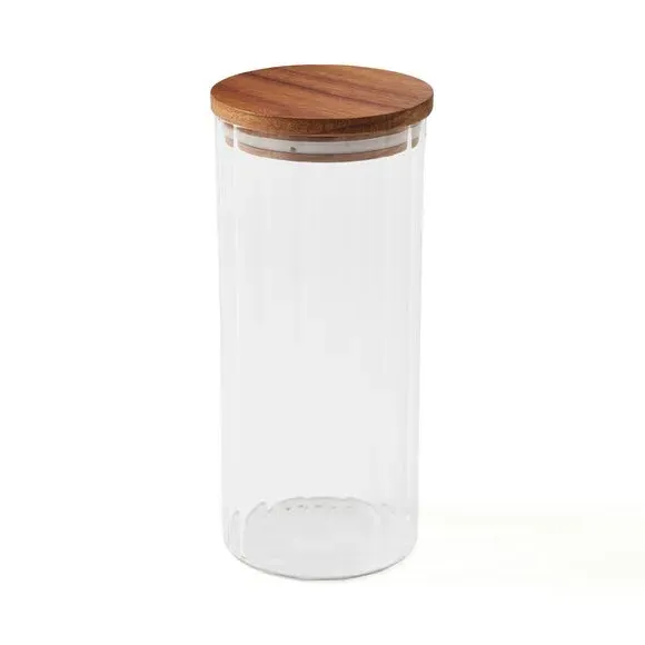 Ribbed Storage Jar with Lid - Clear, Glass
