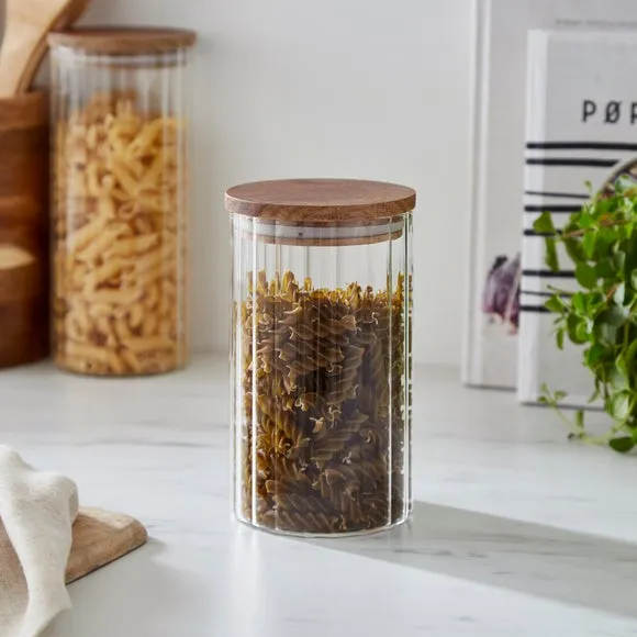 Ribbed Storage Jar with Lid - Clear, Glass image