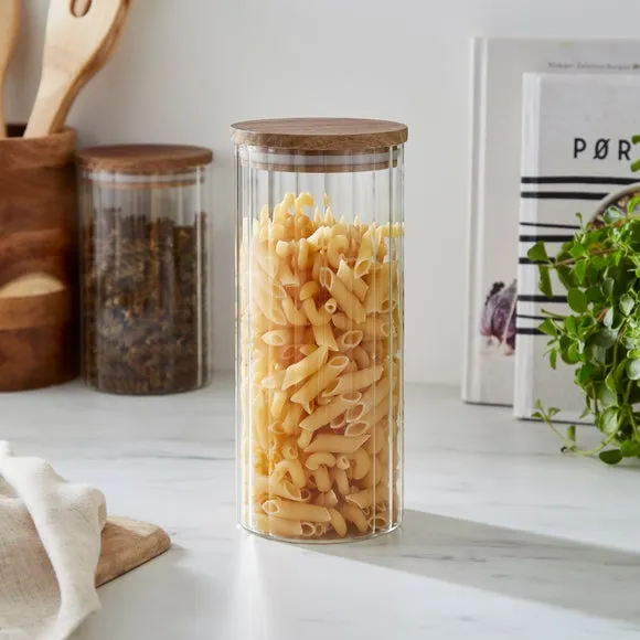 Ribbed Storage Jar with Lid - Clear, Glass
