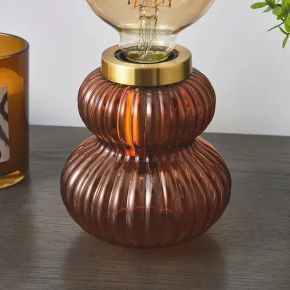 Ribbed Table Lamp Base - Orange, Glass