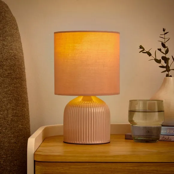 Ribbed Table Lamp with Fabric Shade - Blush, Ceramic