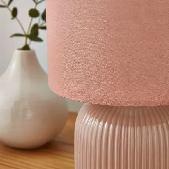 Ribbed Table Lamp with Fabric Shade - Blush, Ceramic