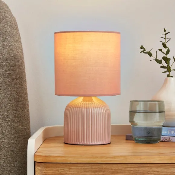 Ribbed Table Lamp with Fabric Shade - Blush, Ceramic image