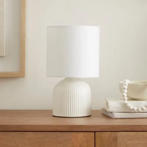 Ribbed Table Lamp with Fabric Shade - Cream, Ceramic