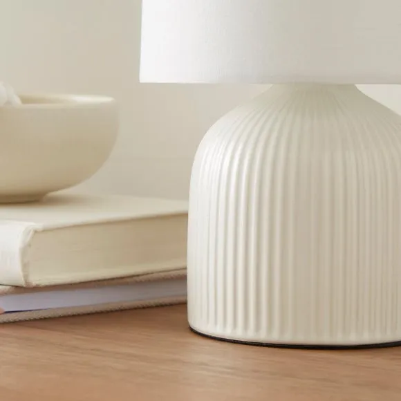 Ribbed Table Lamp with Fabric Shade - Cream, Ceramic