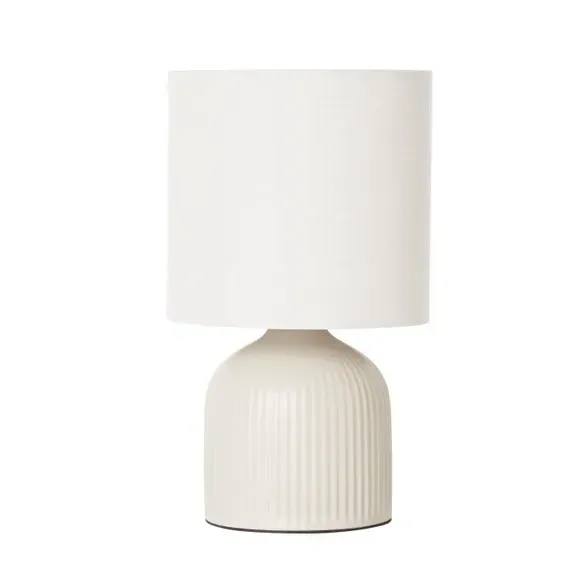 Ribbed Table Lamp with Fabric Shade - Cream, Ceramic