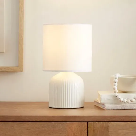 Ribbed Table Lamp with Fabric Shade - Cream, Ceramic