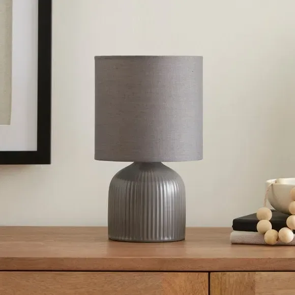 Ribbed Table Lamp with Fabric Shade - Graphite, Ceramic