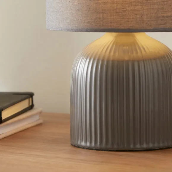 Ribbed Table Lamp with Fabric Shade - Graphite, Ceramic