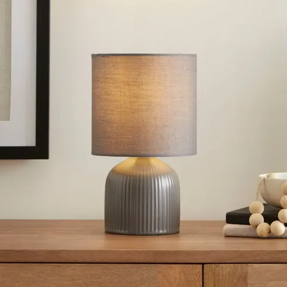 Ribbed Table Lamp with Fabric Shade - Graphite, Ceramic