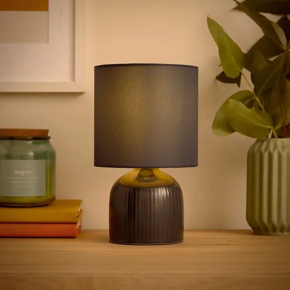 Ribbed Table Lamp with Fabric Shade - Ink, Ceramic
