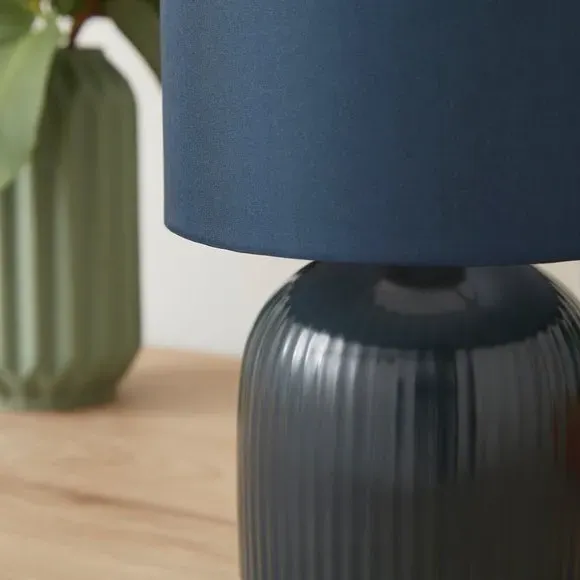 Ribbed Table Lamp with Fabric Shade - Ink, Ceramic
