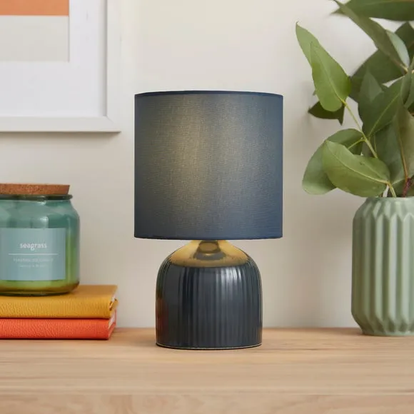 Ribbed Table Lamp with Fabric Shade - Ink, Ceramic