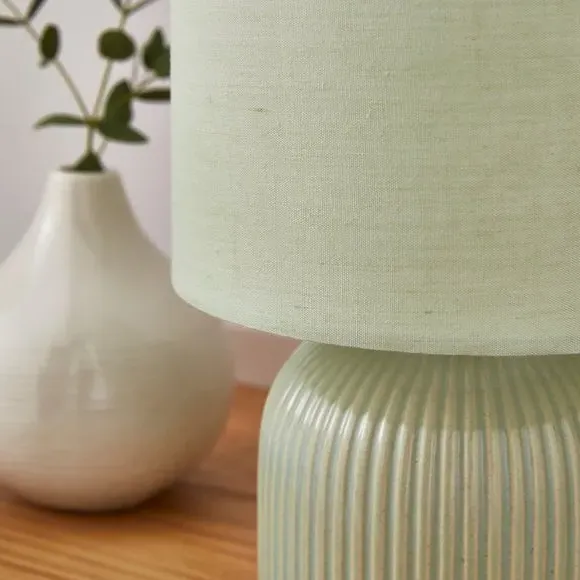 Ribbed Table Lamp with Fabric Shade - Sage, Ceramic