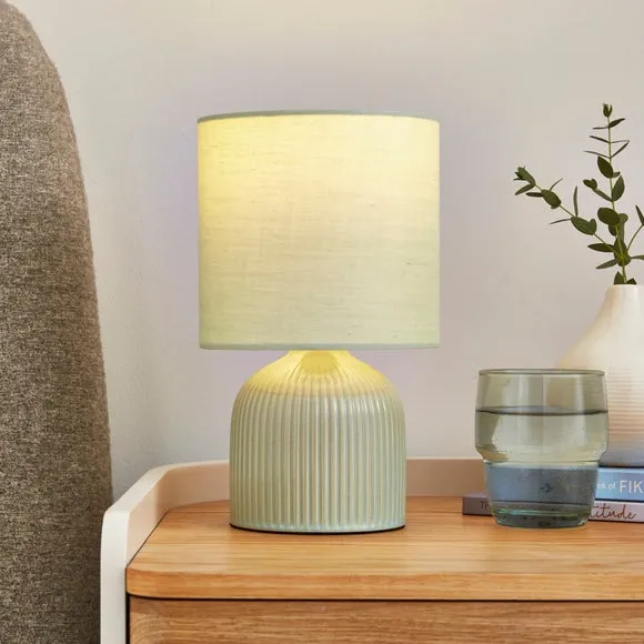 Ribbed Table Lamp with Fabric Shade - Sage, Ceramic