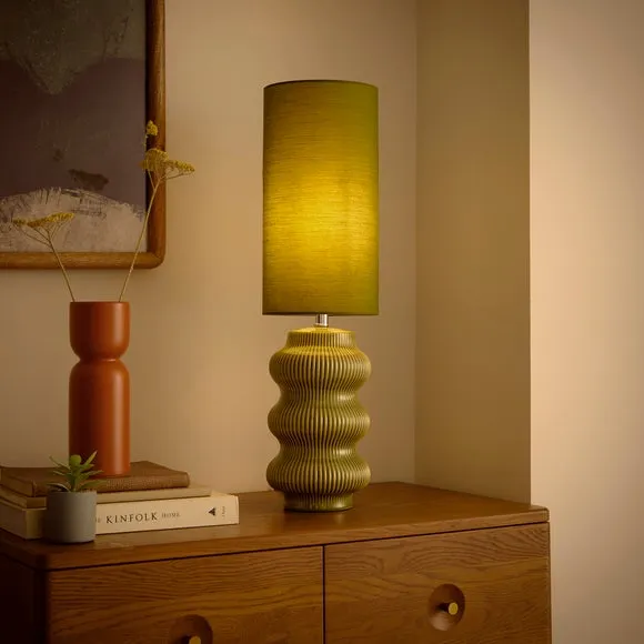 Ribbed Table Lamp with In-Line Switch - Green