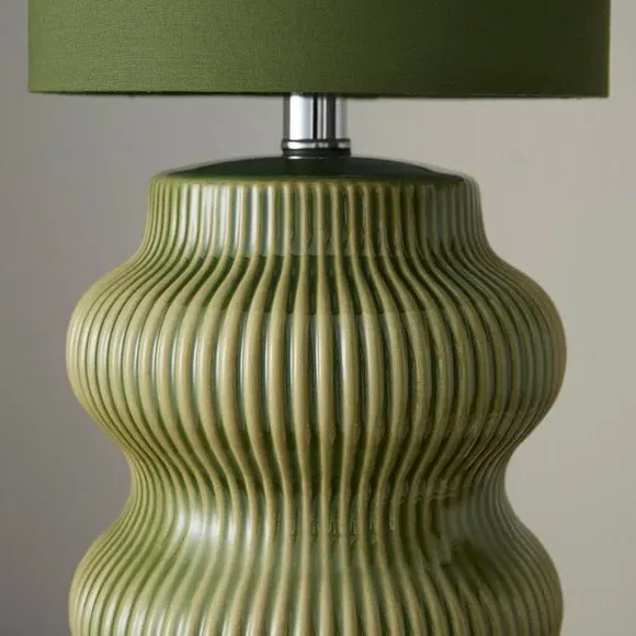 Ribbed Table Lamp with In-Line Switch - Green