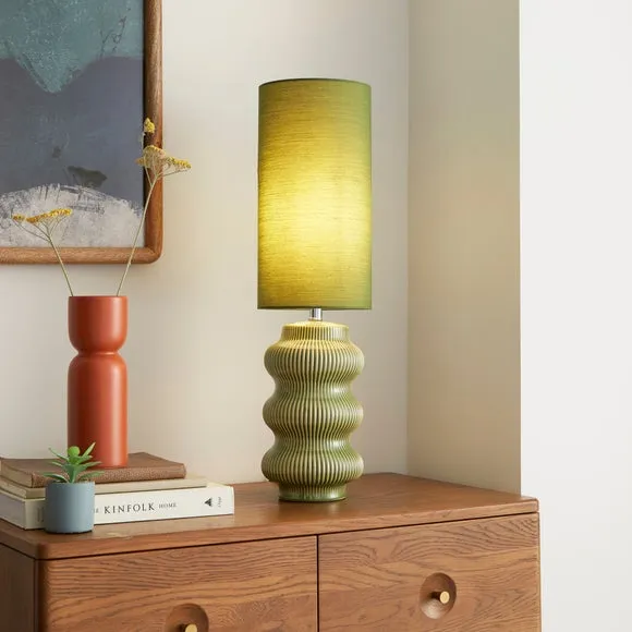 Ribbed Table Lamp with In-Line Switch - Green image