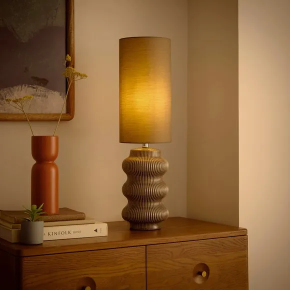 Ribbed Table Lamp with In-Line Switch - Grey