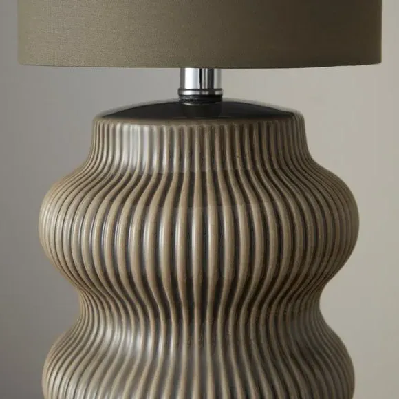 Ribbed Table Lamp with In-Line Switch - Grey