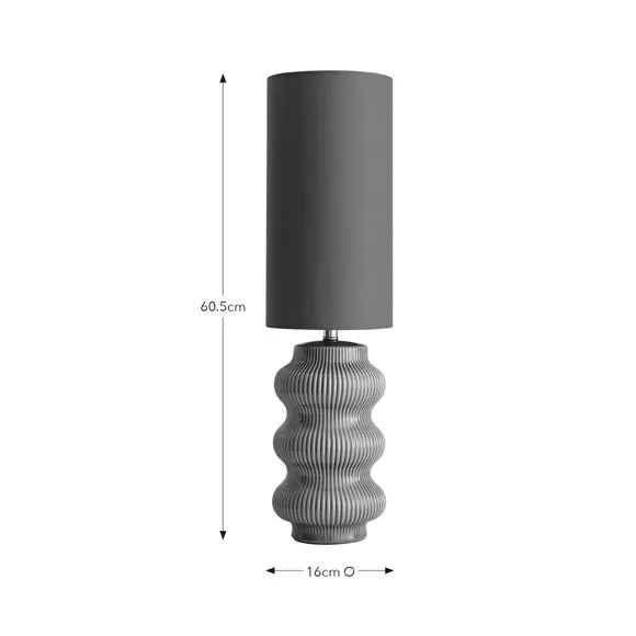 Ribbed Table Lamp with In-Line Switch - Grey