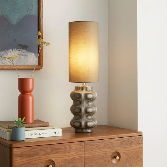 Ribbed Table Lamp with In-Line Switch - Grey
