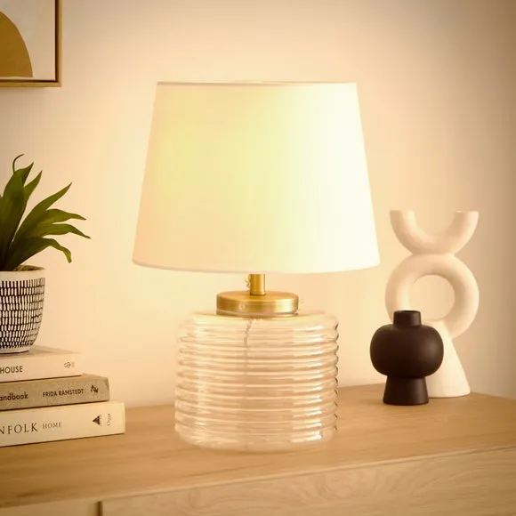 Ribbed Table Lamp with Shade - Natural, Glass