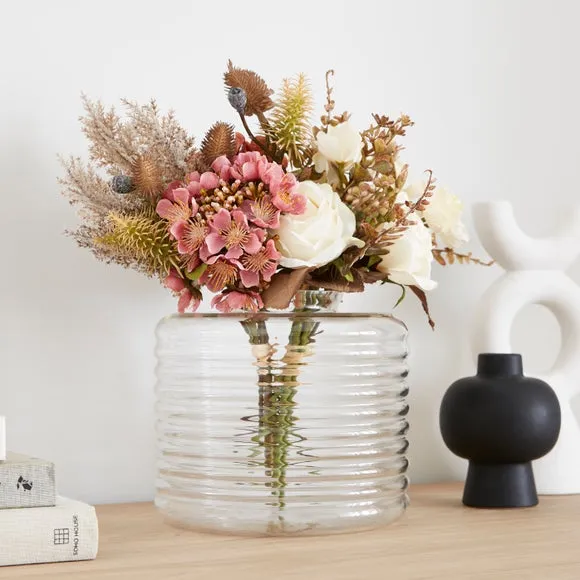 Ribbed Table Lamp with Shade - Natural, Glass