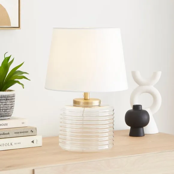 Ribbed Table Lamp with Shade - Natural, Glass image