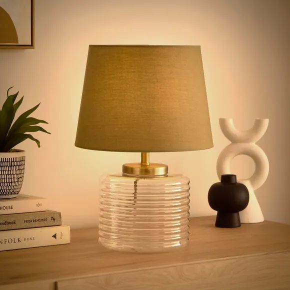 Ribbed Table Lamp with Shade - Olive, Glass