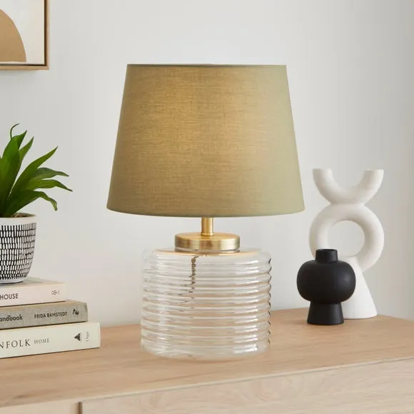 Ribbed Table Lamp with Shade - Olive, Glass