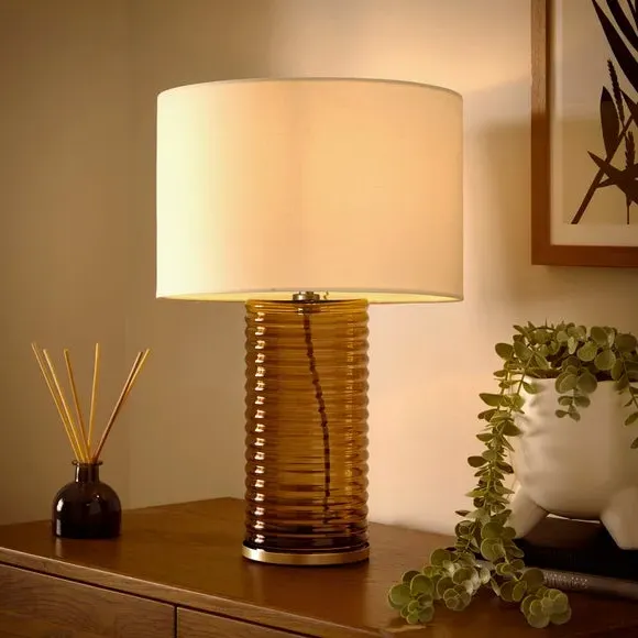 Ribbed Table Lamp with Switch - Amber, Glass