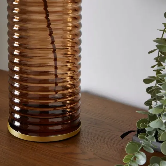 Ribbed Table Lamp with Switch - Amber, Glass