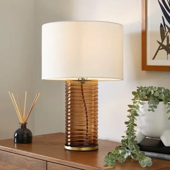 Ribbed Table Lamp with Switch - Amber, Glass image