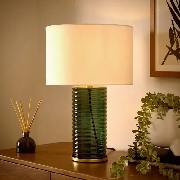 Ribbed Table Lamp with Switch - Green, Glass