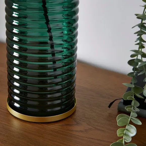 Ribbed Table Lamp with Switch - Green, Glass