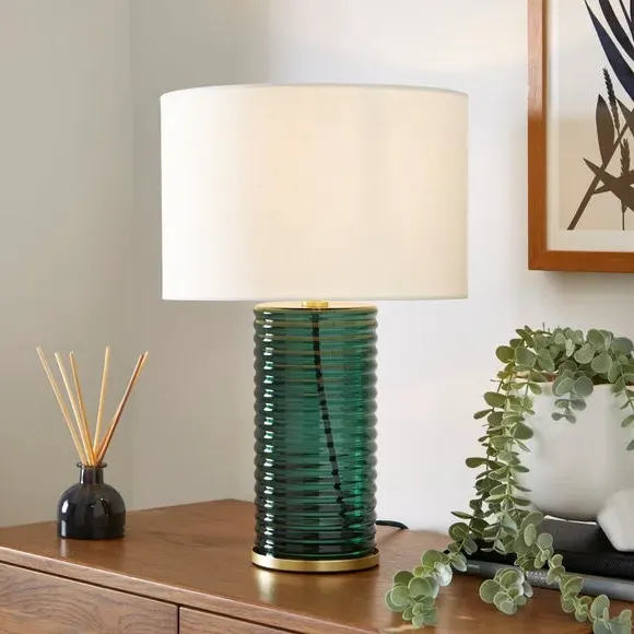 Ribbed Table Lamp with Switch - Green, Glass