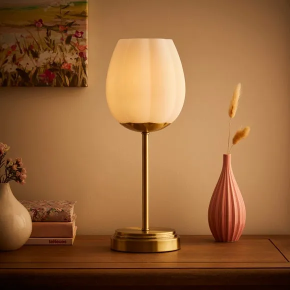 Ribbed Table Lamp with Tulip Shade - Gold, Glass