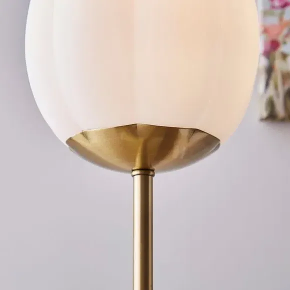 Ribbed Table Lamp with Tulip Shade - Gold, Glass