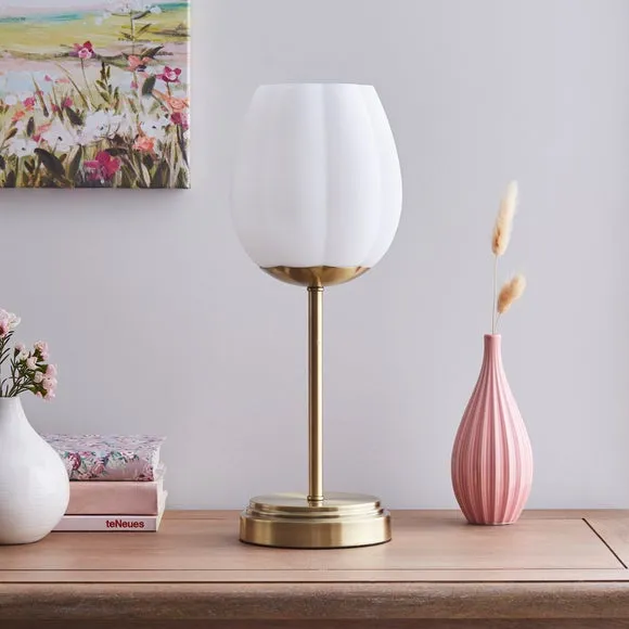 Ribbed Table Lamp with Tulip Shade - Gold, Glass image