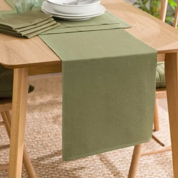 Ribbed Table Runner - Olive, Recycled Fibre