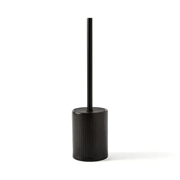 Ribbed Toilet Brush with Holder - Black, Ceramic