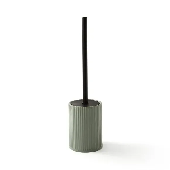 Ribbed Toilet Brush with Holder - Green, Ceramic