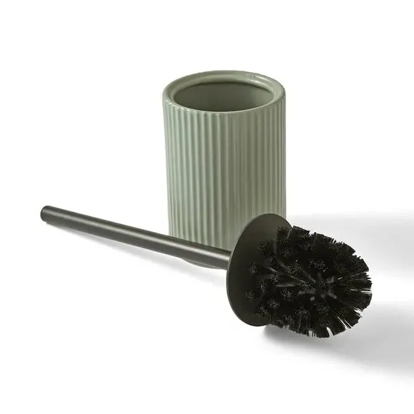 Ribbed Toilet Brush with Holder - Green, Ceramic
