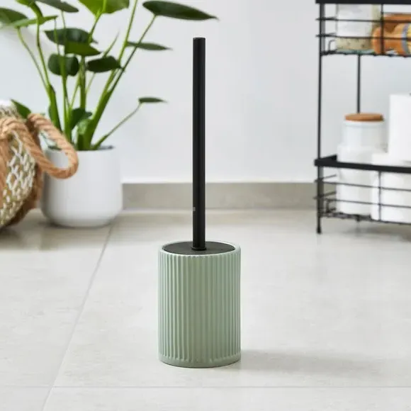 Ribbed Toilet Brush with Holder - Green, Ceramic