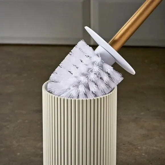 Ribbed Toilet Brush with Holder - Grey, Resin